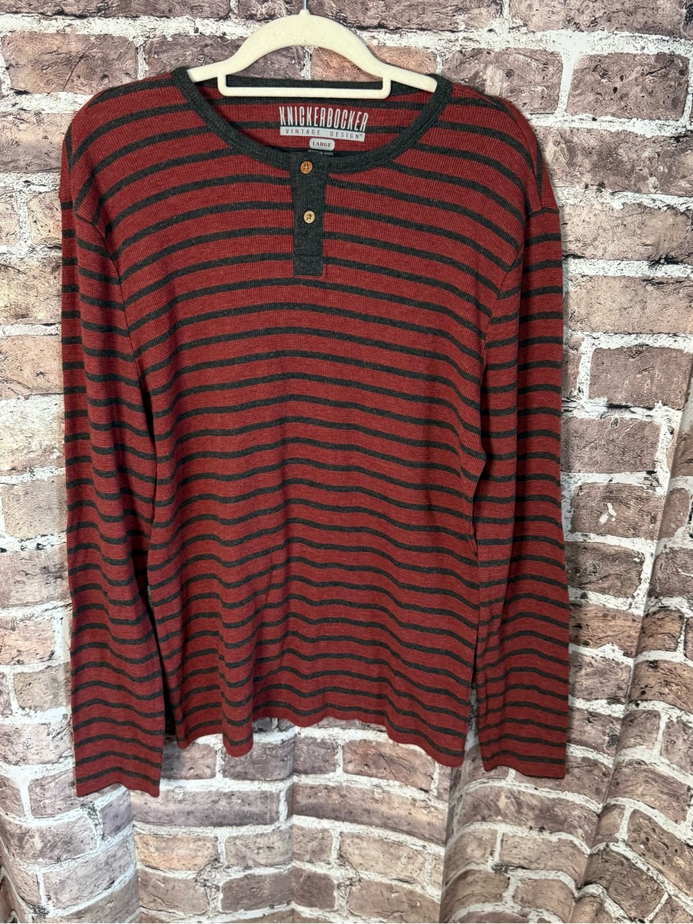 Knickerbocker Men’s Rust Red & Black Striped Long-Sleeve Henley